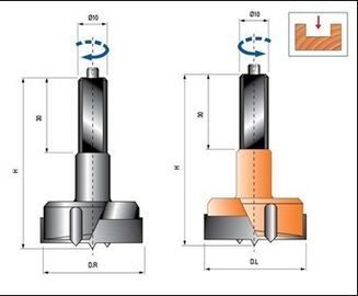 Steel body TCT Drill bits for hinges, red (LH) or black (RH) color painted surface